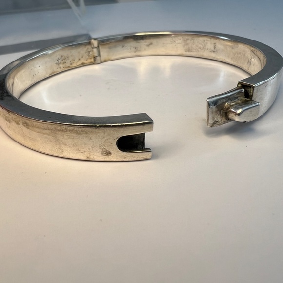 Vintage Taxco Silver Bracelet Modernist Chunky 925 Hinged Bangle - Picture 12 of 16